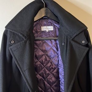 Calvin Klein Peabody Coat with Detachable Hood Black Coat Purple fabric inside